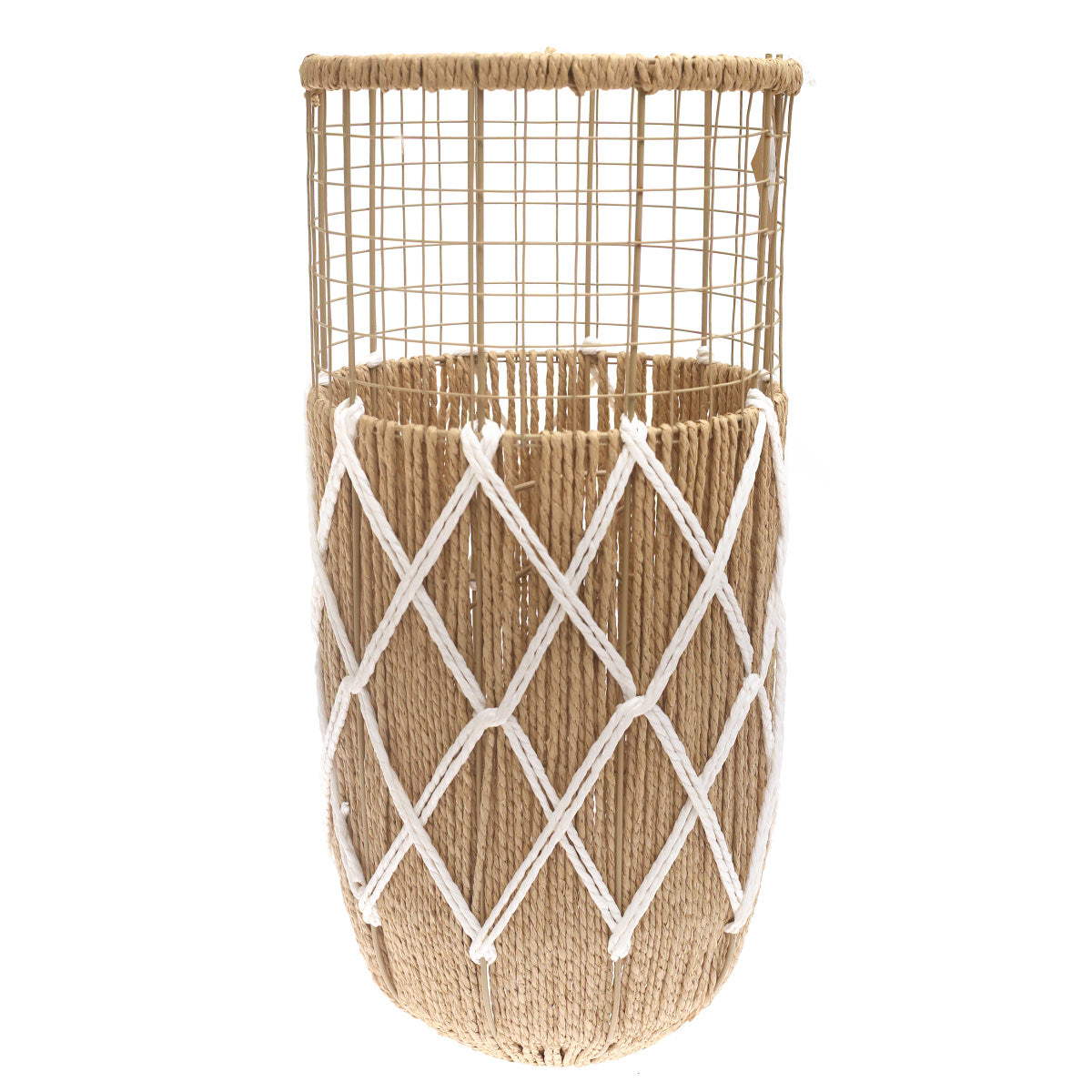 Handwoven Floor Vase – Medium White & Natural Rope Design - Habitt