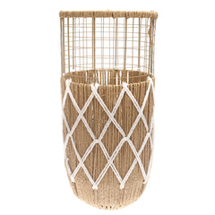 Handwoven Floor Vase – Medium White & Natural Rope Design - Habitt