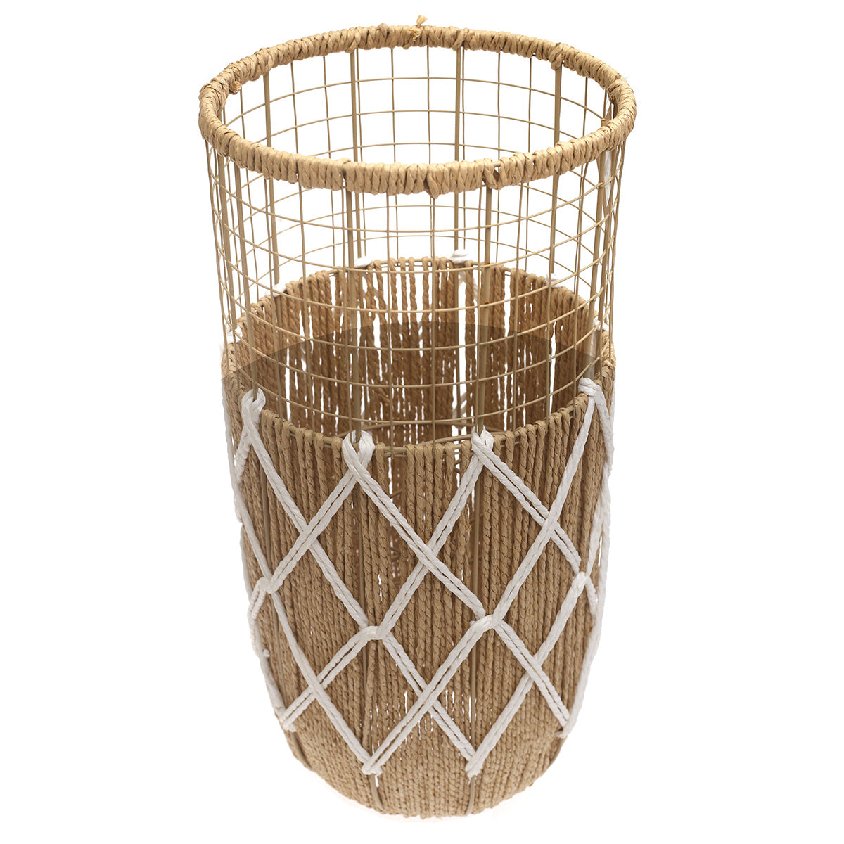 Handwoven Floor Vase – Medium White & Natural Rope Design - Habitt