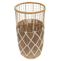 Handwoven Floor Vase – Medium White & Natural Rope Design - Habitt