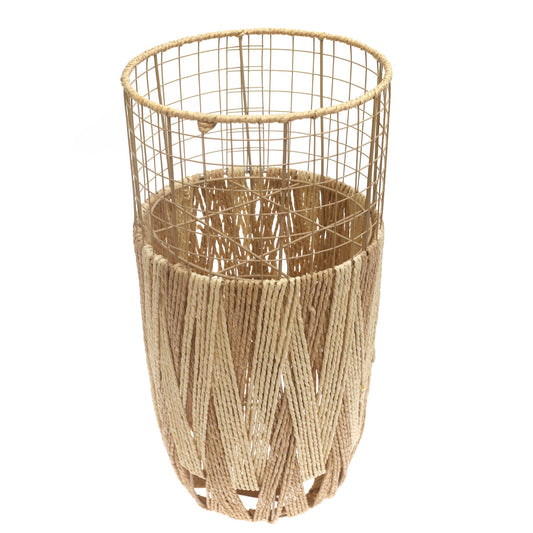 Handwoven Floor Vase – Medium White Natural Rope Design - Habitt