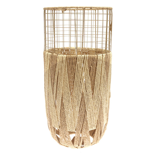 Handwoven Floor Vase – Medium White Natural Rope Design - Habitt