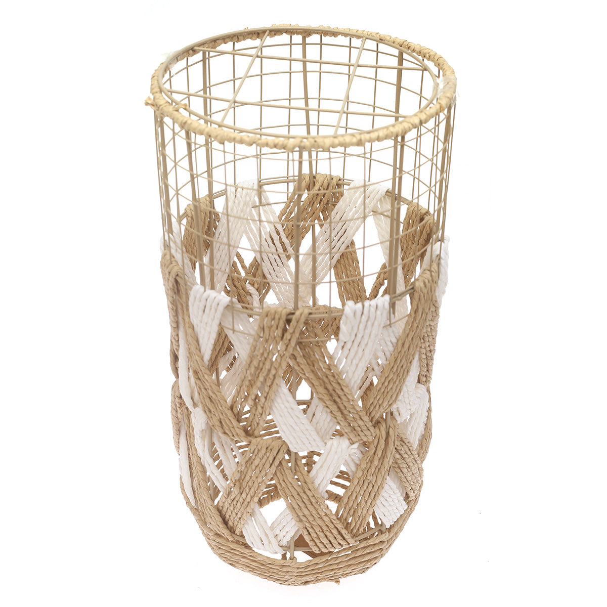 Handwoven Floor Vase – Small White & Natural Rope Design - Habitt