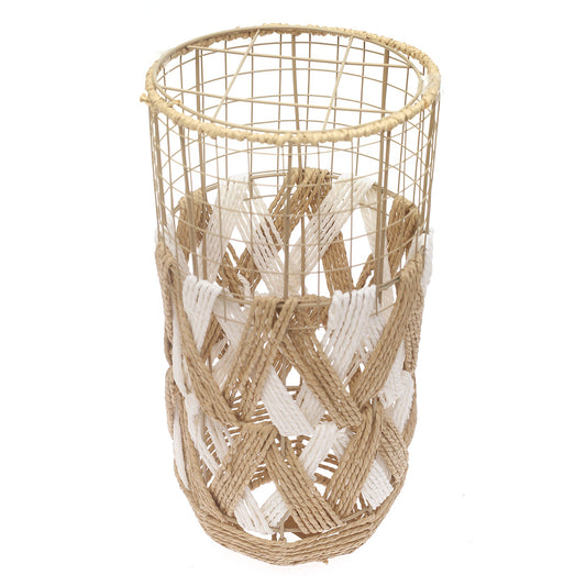 Handwoven Floor Vase – Small White & Natural Rope Design - Habitt