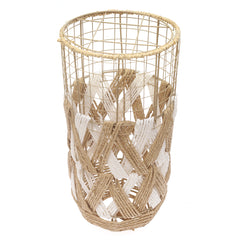 Handwoven Floor Vase – Small White & Natural Rope Design - Habitt