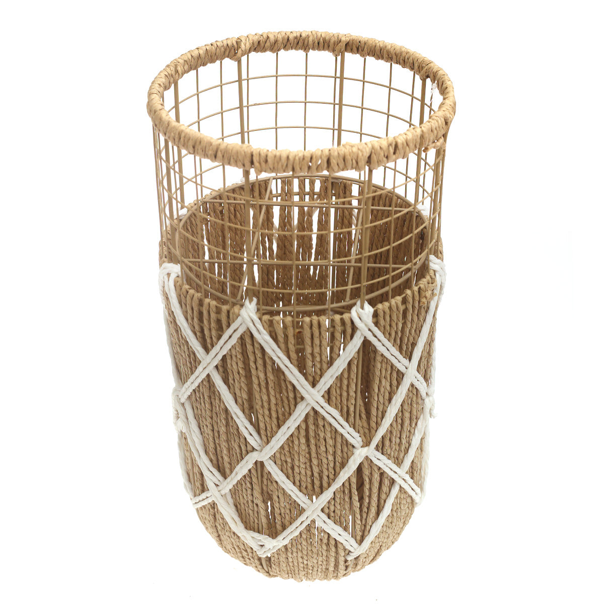 Handwoven Floor Vase – Small White & Natural Rope Design - Habitt