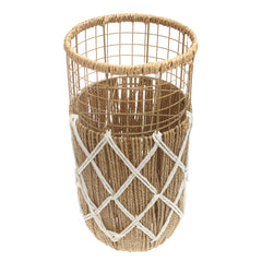 Handwoven Floor Vase – Small White & Natural Rope Design - Habitt