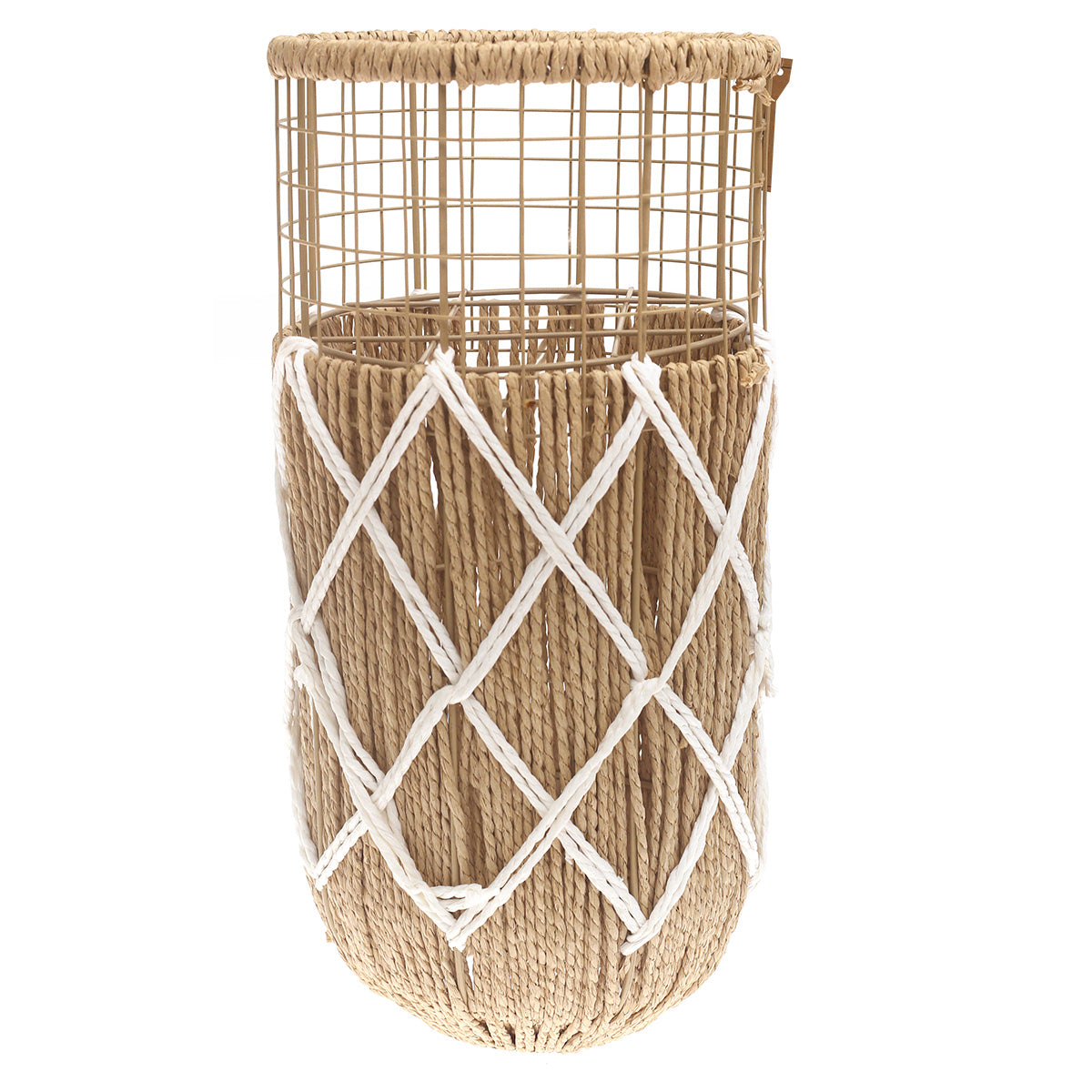 Handwoven Floor Vase – Small White & Natural Rope Design - Habitt