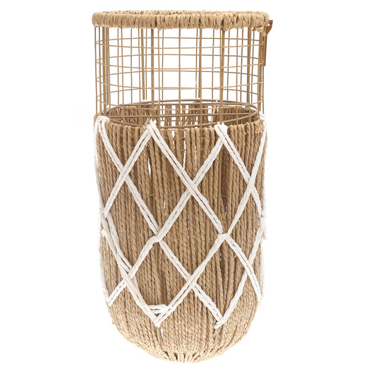 Handwoven Floor Vase – Small White & Natural Rope Design - Habitt