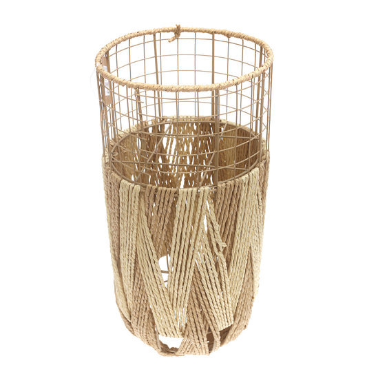Handwoven Floor Vase – Small White Natural Rope Design - Habitt
