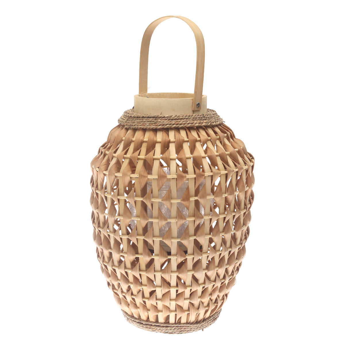 Natural Hanging Lantern 17 Inch | Handwoven Bamboo & Glass Decorative Lantern - Habitt