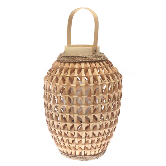Natural Hanging Lantern 17 Inch | Handwoven Bamboo & Glass Decorative Lantern - Habitt