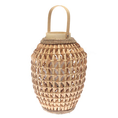 Natural Hanging Lantern 17 Inch | Handwoven Bamboo & Glass Decorative Lantern - Habitt