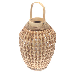 Natural Hanging Lantern 17 Inch | Handwoven Bamboo & Glass Decorative Lantern - Habitt