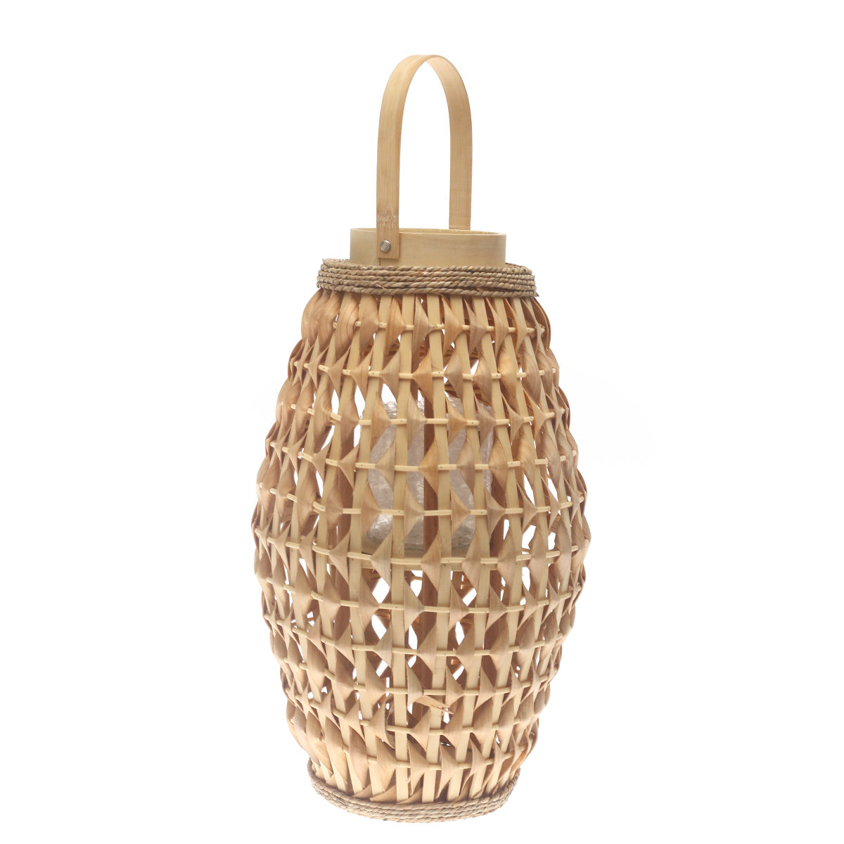 Natural Hanging Lantern 19 Inch | Handwoven Bamboo & Glass Decorative Lantern - Habitt