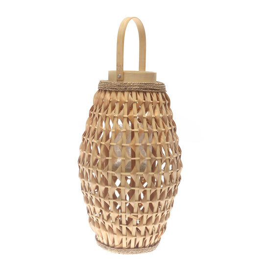 Natural Hanging Lantern 19 Inch | Handwoven Bamboo & Glass Decorative Lantern - Habitt