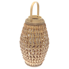 Natural Hanging Lantern 19 Inch | Handwoven Bamboo & Glass Decorative Lantern - Habitt