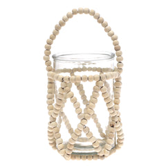 Transparent Hanging Lantern 10 Inch | Glass & Wooden Bead Decorative Candle Lantern - Habitt