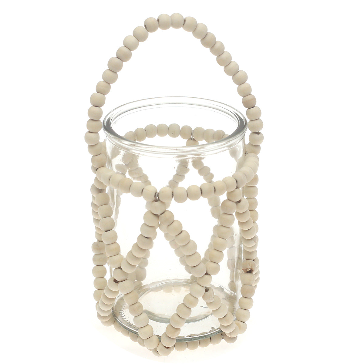 Transparent Hanging Lantern 10 Inch | Glass & Wooden Bead Decorative Candle Lantern - Habitt
