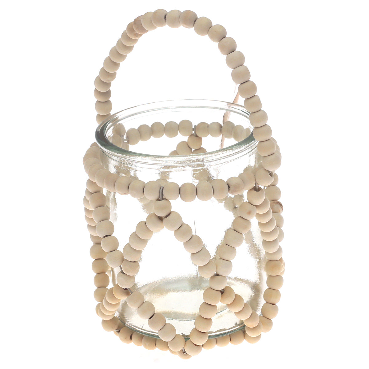 Transparent Hanging Lantern Medium 9 Inch | Glass & Wooden Bead Decorative Candle Lantern - Habitt