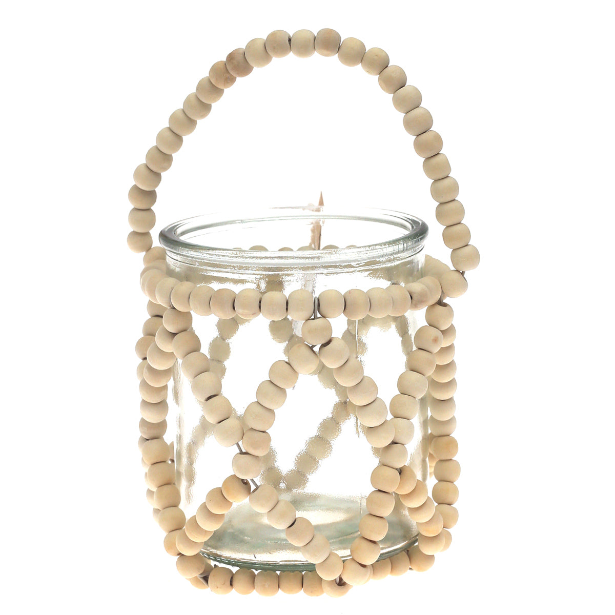Transparent Hanging Lantern Medium 9 Inch | Glass & Wooden Bead Decorative Candle Lantern - Habitt