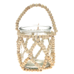 Transparent Hanging Lantern Medium 9 Inch | Glass & Wooden Bead Decorative Candle Lantern - Habitt