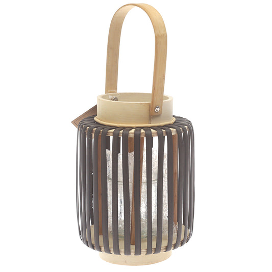 Black Hanging Lantern Small 9 Inch | Bamboo & Glass Decorative Candle Lantern - Habitt