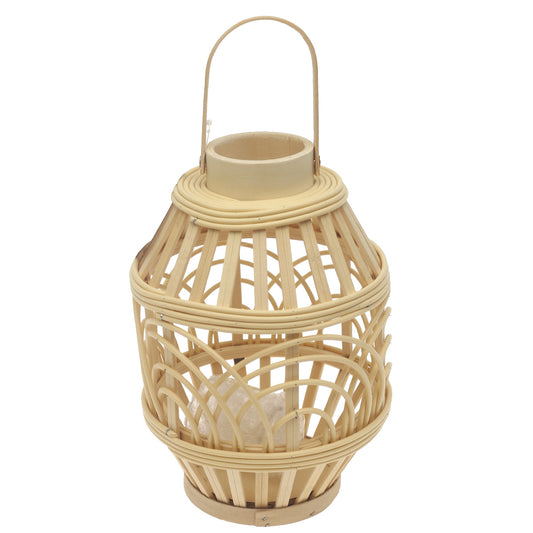 Natural Hanging Lantern Small 12 Inch | Handwoven Bamboo & Glass Decorative Lantern - Habitt