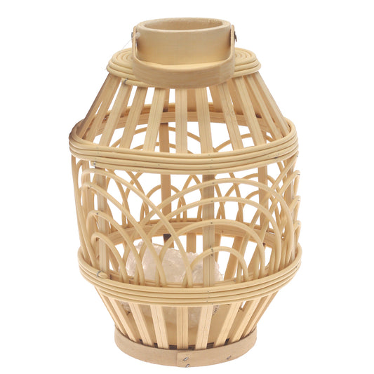 Natural Hanging Lantern Small 12 Inch | Handwoven Bamboo & Glass Decorative Lantern - Habitt