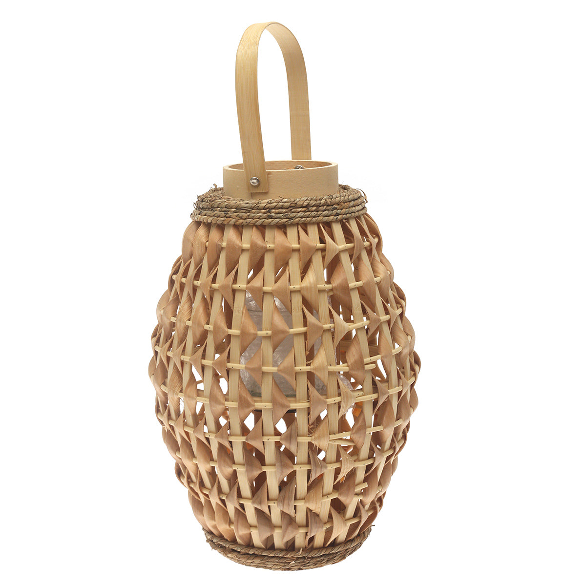 Natural Hanging Lantern Small 15 Inch | Handwoven Bamboo & Glass Decorative Lantern - Habitt