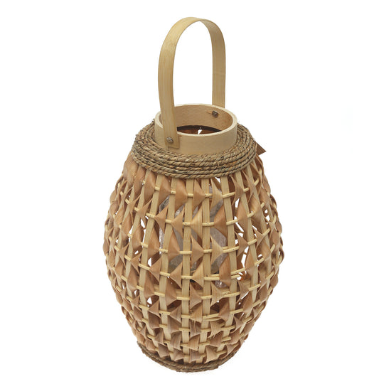 Natural Hanging Lantern Small 15 Inch | Handwoven Bamboo & Glass Decorative Lantern - Habitt