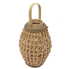 Natural Hanging Lantern Small 15 Inch | Handwoven Bamboo & Glass Decorative Lantern - Habitt