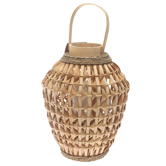 Natural Hanging Lantern Small 15 Inch | Handwoven Bamboo & Glass Decorative Lantern - Habitt