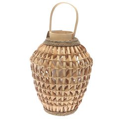 Natural Hanging Lantern Small 15 Inch | Handwoven Bamboo & Glass Decorative Lantern - Habitt
