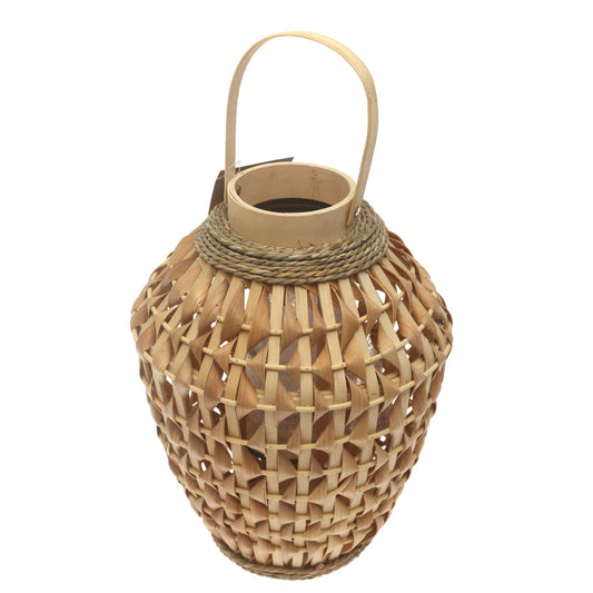 Natural Hanging Lantern Small 15 Inch | Handwoven Bamboo & Glass Decorative Lantern - Habitt