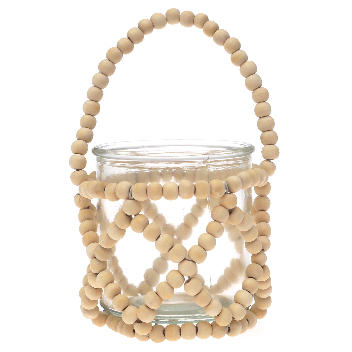 Transparent Hanging Lantern Small 8 Inch | Glass & Wooden Beaded Decorative Lantern - Habitt
