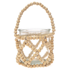 Transparent Hanging Lantern Small 8 Inch | Glass & Wooden Beaded Decorative Lantern - Habitt