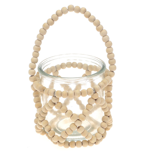 Transparent Hanging Lantern Small 8 Inch | Glass & Wooden Beaded Decorative Lantern - Habitt