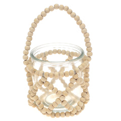 Transparent Hanging Lantern Small 8 Inch | Glass & Wooden Beaded Decorative Lantern - Habitt