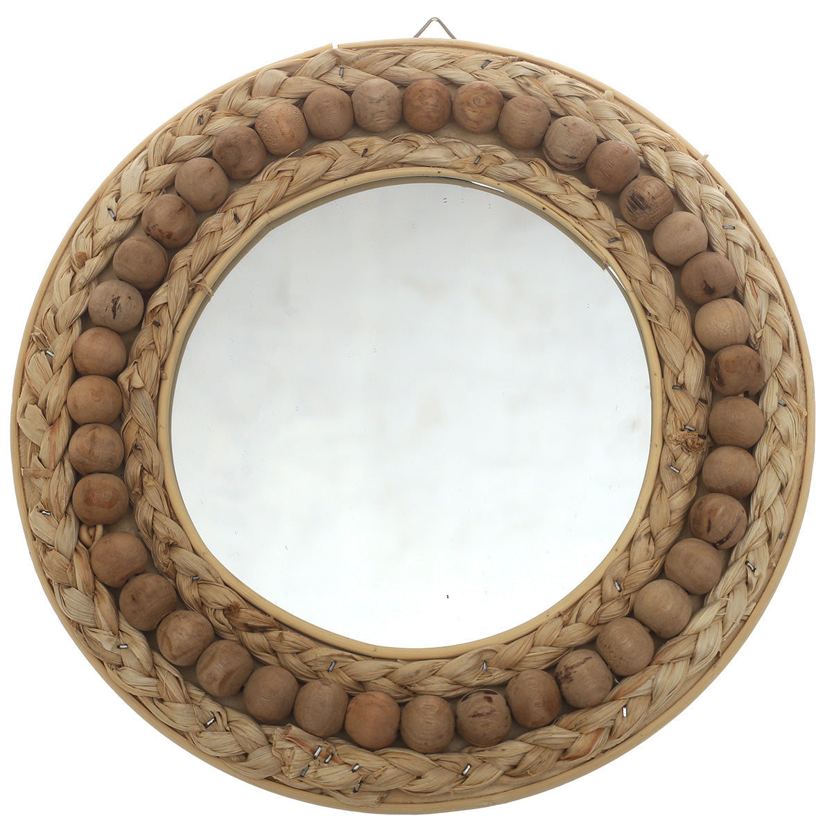 Natural Round Mirror 11.5 x 11.5 Inch Handwoven Beaded Frame - Habitt