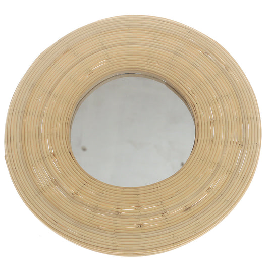 Handwoven Natural Mirror – Round Bamboo Frame Wall Mirror - Habitt