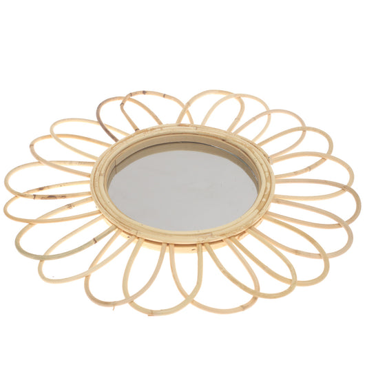 Handwoven Natural Mirror – Sunburst Bamboo Frame Wall Mirror - Habitt