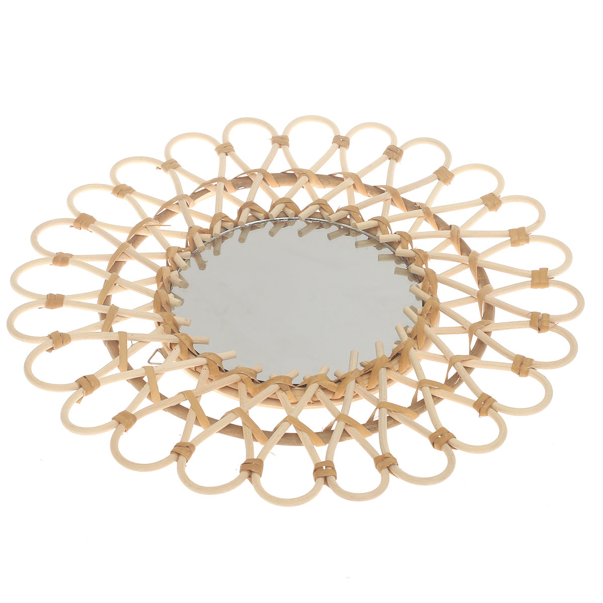 Handwoven Natural Mirror – Decorative Bamboo Loop Frame Wall Mirror - Habitt