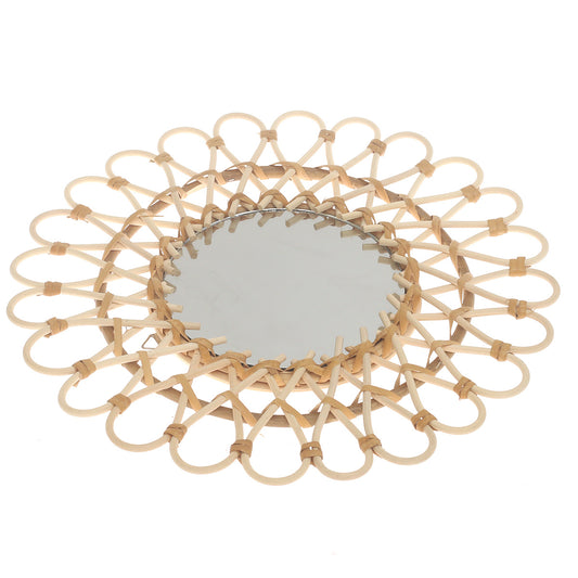 Handwoven Natural Mirror – Decorative Bamboo Loop Frame Wall Mirror - Habitt