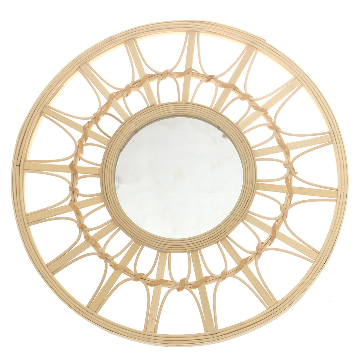 Natural Round Mirror 17.5 x 17.5 Inch Handwoven Bamboo Frame - Habitt