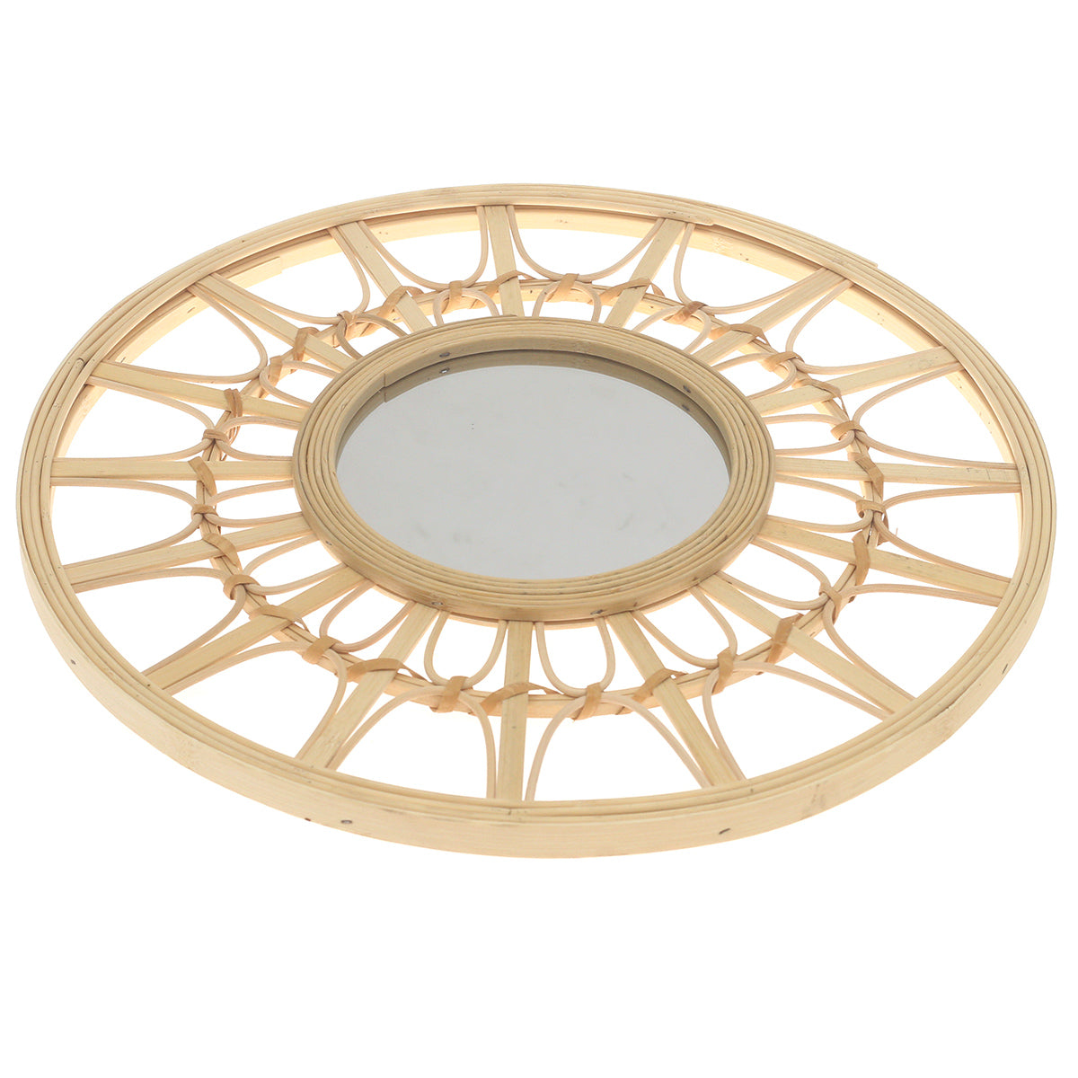 Natural Round Mirror 17.5 x 17.5 Inch Handwoven Bamboo Frame - Habitt