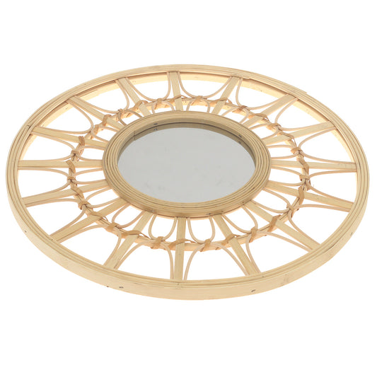 Natural Round Mirror 17.5 x 17.5 Inch Handwoven Bamboo Frame - Habitt