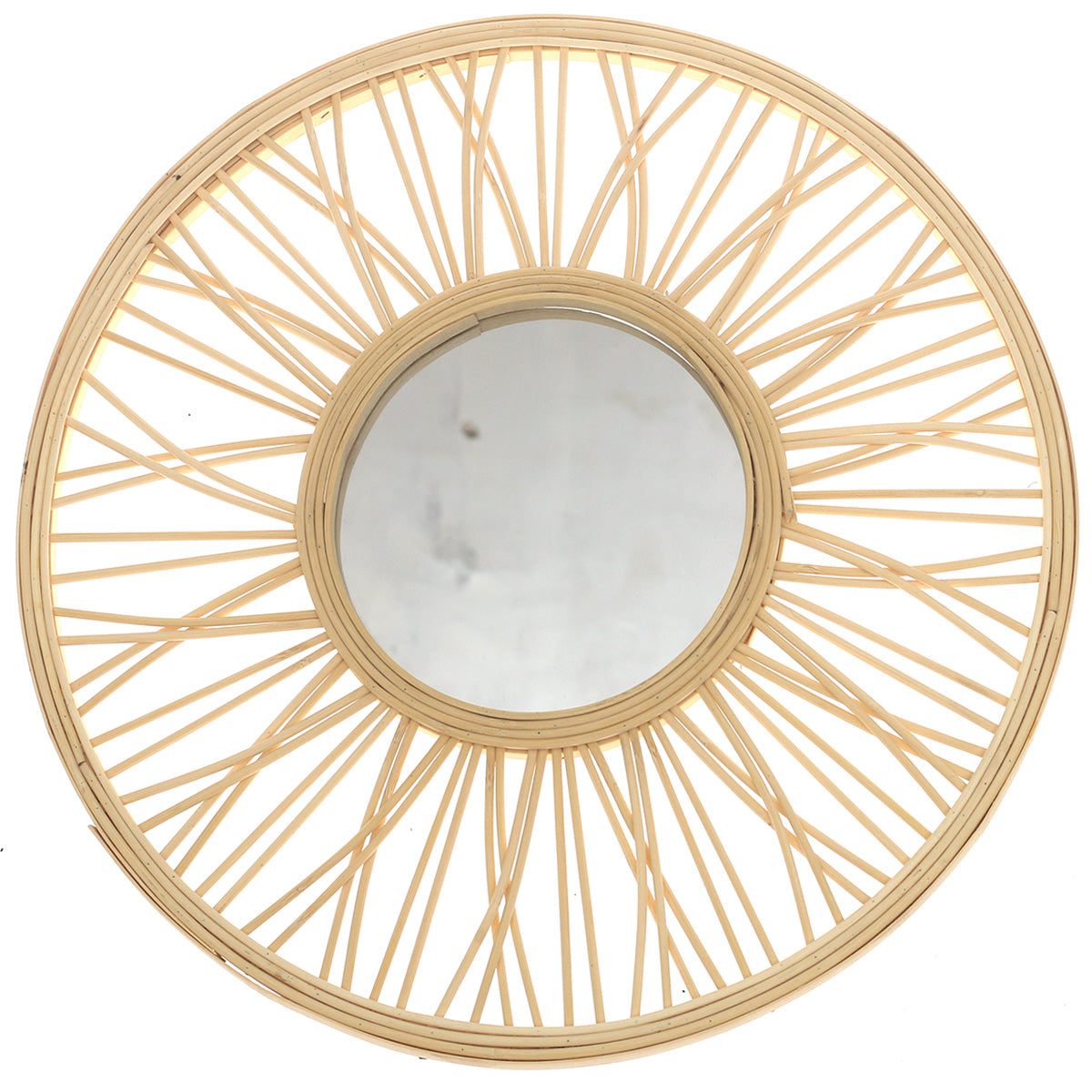 Handwoven Natural Mirror – Round Bamboo Spoke Frame Wall Mirror - Habitt