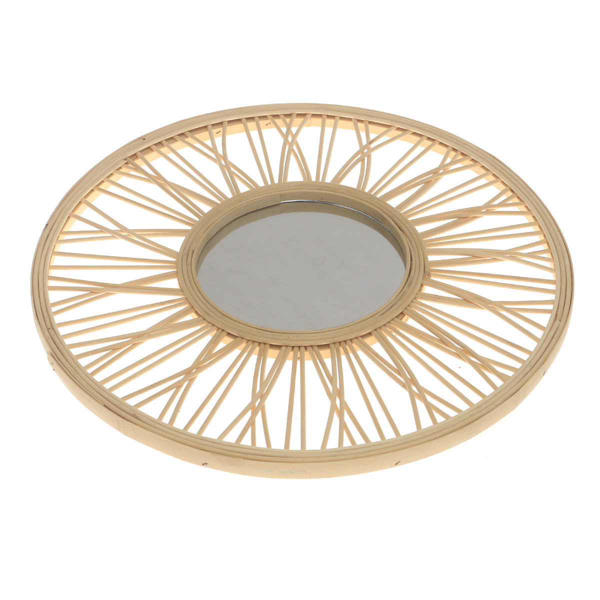 Handwoven Natural Mirror – Round Bamboo Spoke Frame Wall Mirror - Habitt