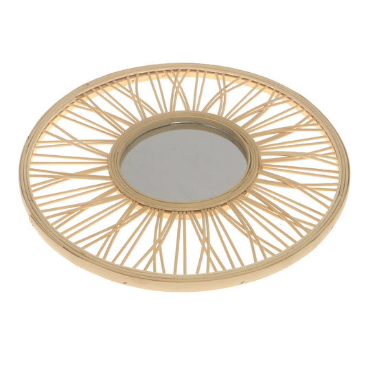 Handwoven Natural Mirror – Round Bamboo Spoke Frame Wall Mirror - Habitt